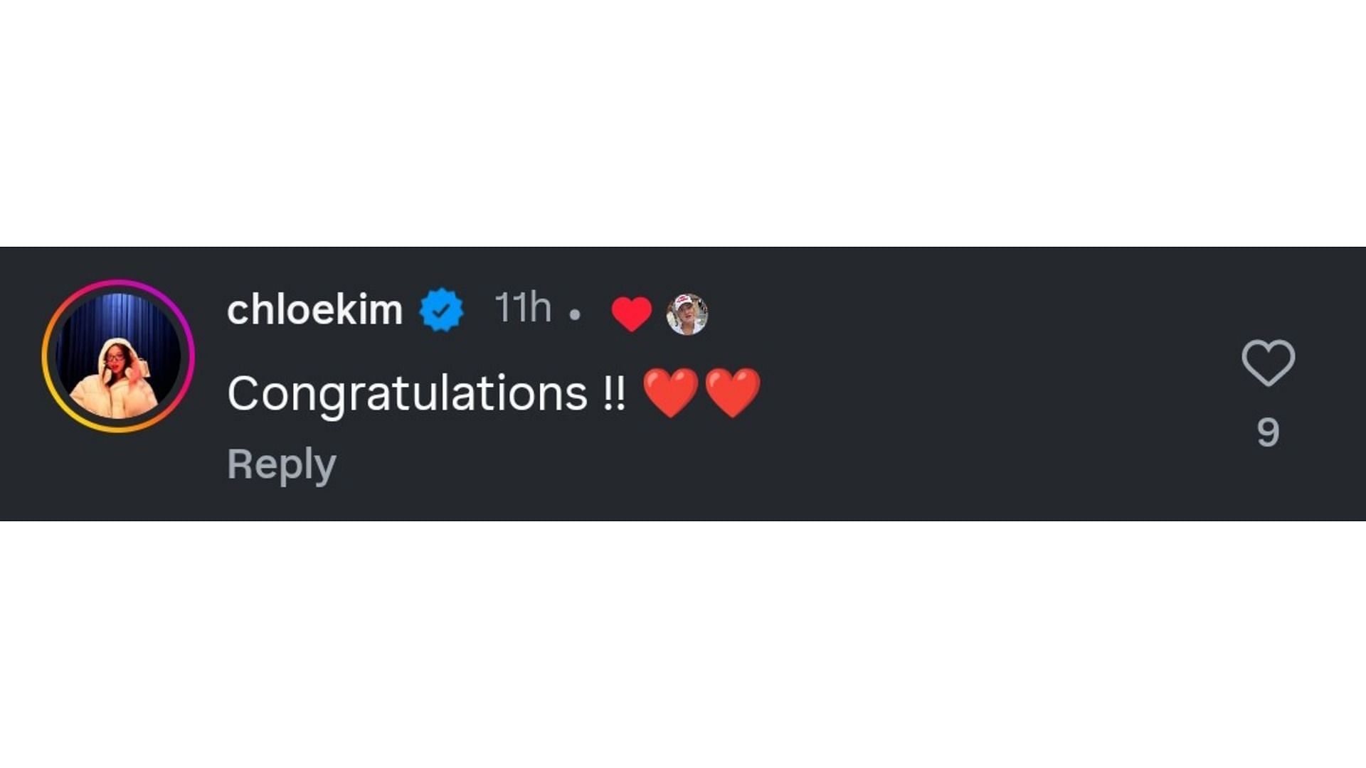 Kim's comment on Shiffrin's post (Image via: Shiffrin's Instagram)